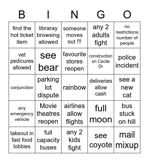 SUMMER 2020 card 2 Bingo Card