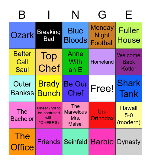 Quarantine 2020 Bingo (TV Show Edition) Bingo Card