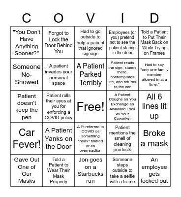 COVID-19 BINGO Card