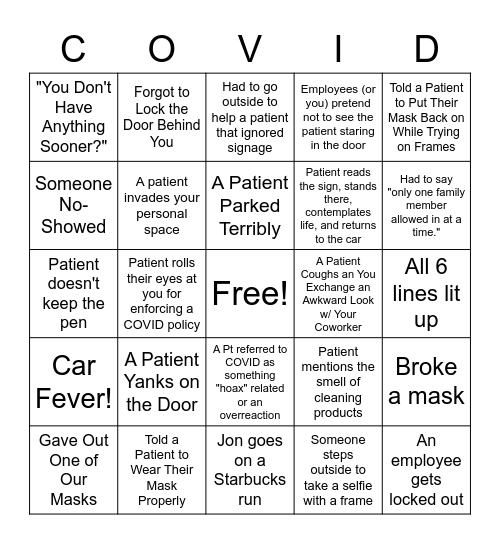 COVID-19 BINGO Card
