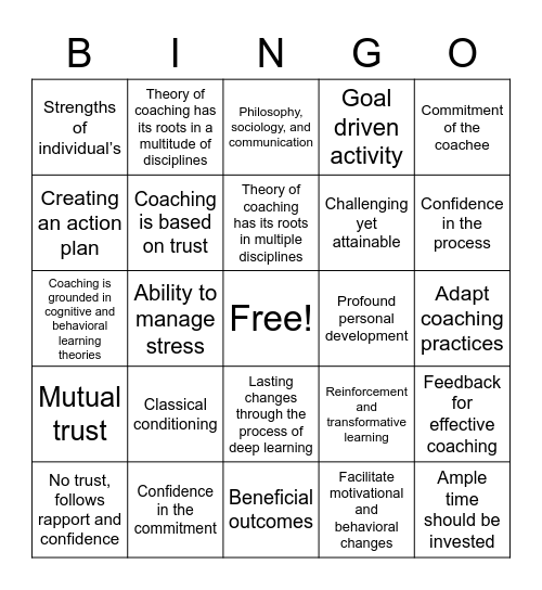 Coaching Bingo! Bingo Card