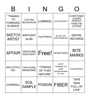 Forensic Files Bingo Card