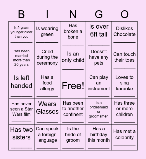 Find Someone Who Bingo Card