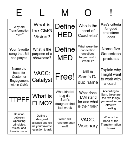 Coachella ELMO! Bingo Card