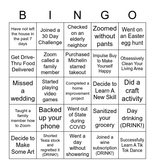 SCG Happy Hour Bingo Card