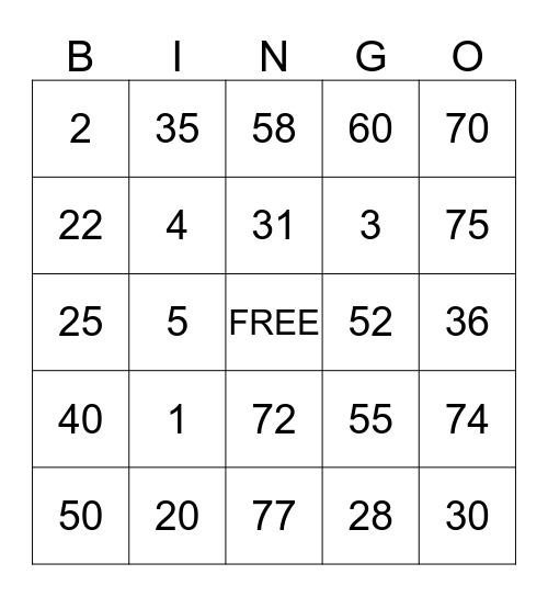 I Love Lucy Bingo Card