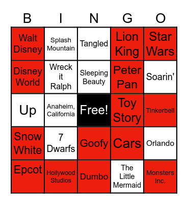 Disney Bingo Card