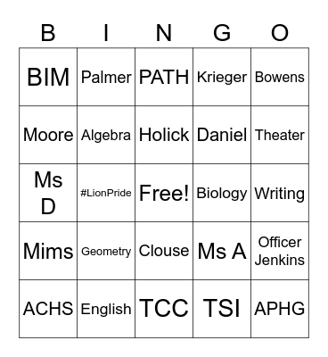 ACHS Bingo Card