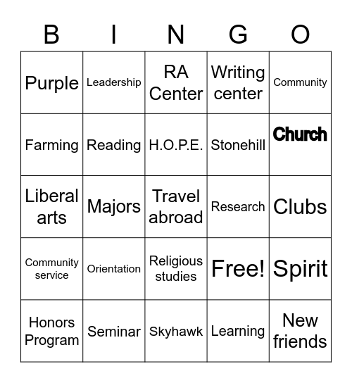 Isabelle Stonehill Bingo Card