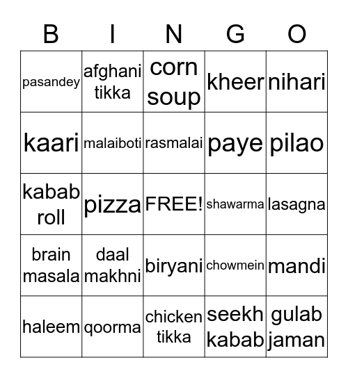 OneDishParty Bingo Card