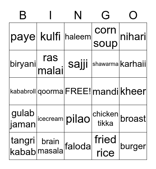 One DishParty Bingo Card