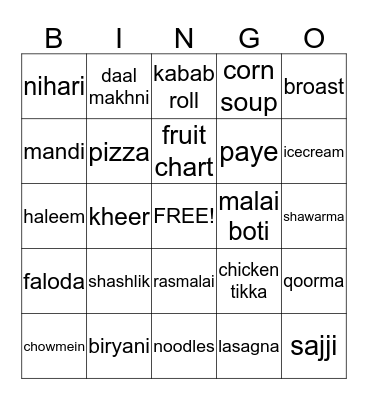 OneDishParty Bingo Card