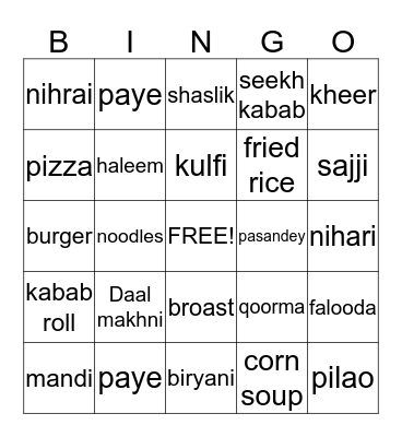One Dish Party Bingo Card