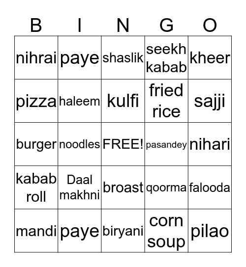 One Dish Party Bingo Card