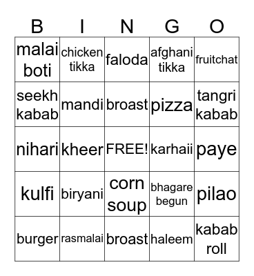 OneDishParty Bingo Card