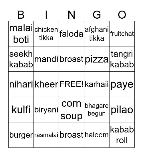 OneDishParty Bingo Card