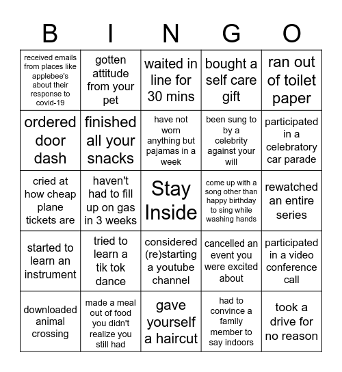 Social Distance Bingo Card