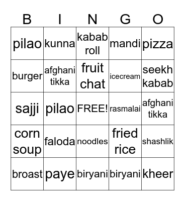 One DishParty Bingo Card