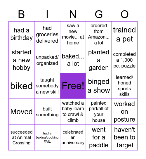 Bakery Quarantine BINGO Card