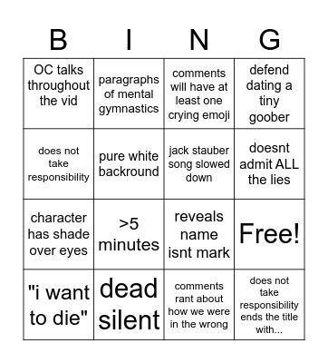 markai apology bingo Card
