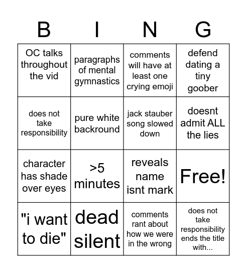 markai apology bingo Card