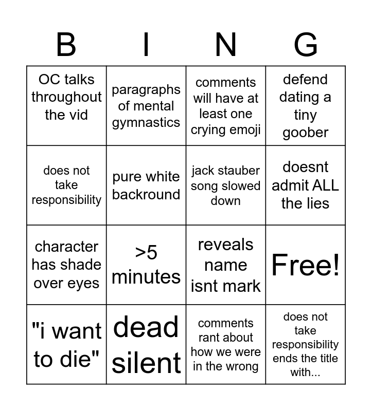 markai apology bingo Card