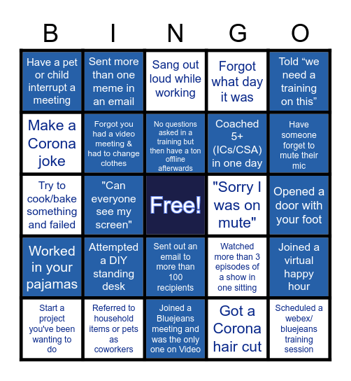 PCGI Training BINGO Card