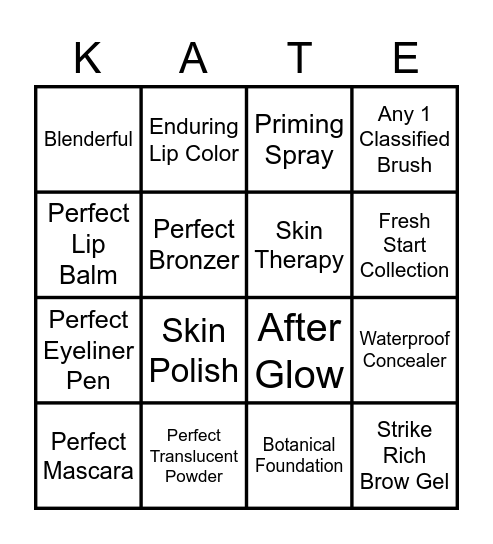 LipstickANDKate Bingo Challenge Bingo Card