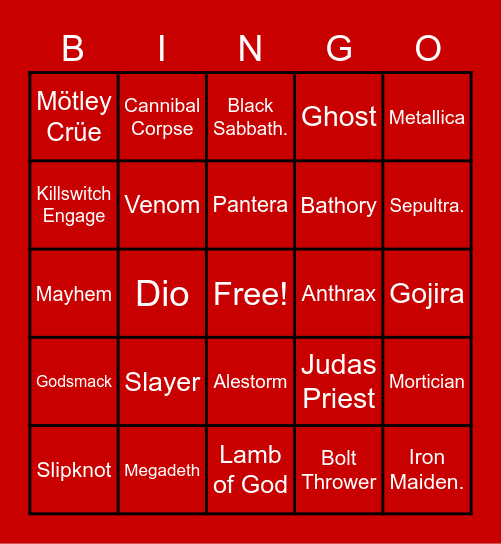 Metal Bands Bingo Card
