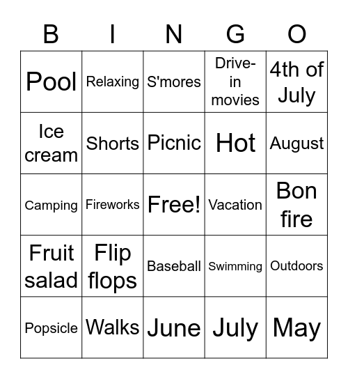 Summer Bingo Card