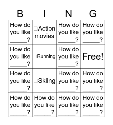 "How do you like" Bingo Card