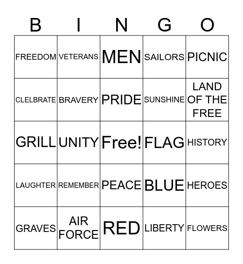 MEMORIAL DAY BINGO Card