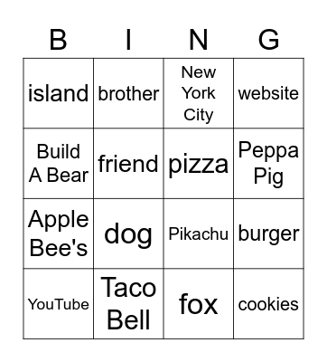 Common, Proper Nouns Bingo Card