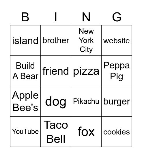 Common, Proper Nouns Bingo Card