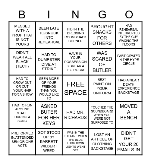 DRAMA CLUB BINGO >:) Bingo Card