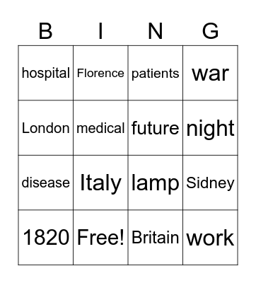 Florence Nightingale Bingo Card