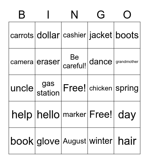 Untitled Bingo Card