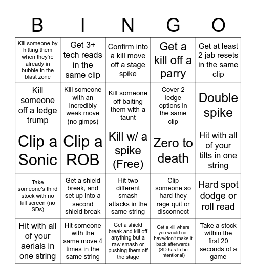 Ultimate Clip Challenge Bingo Card