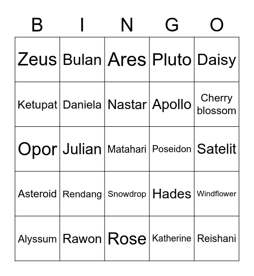 zezdaya's bingo Card