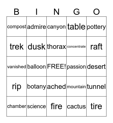 Sept. Vocabulary  Bingo Card