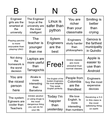 Comparatives and Superlatives Bingo Card