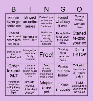 NYC   QUARANTINE Bingo Card