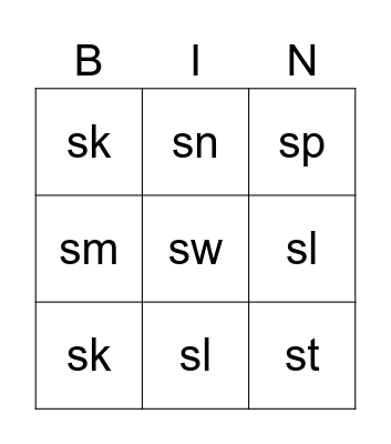 S-Blend Bingo Card