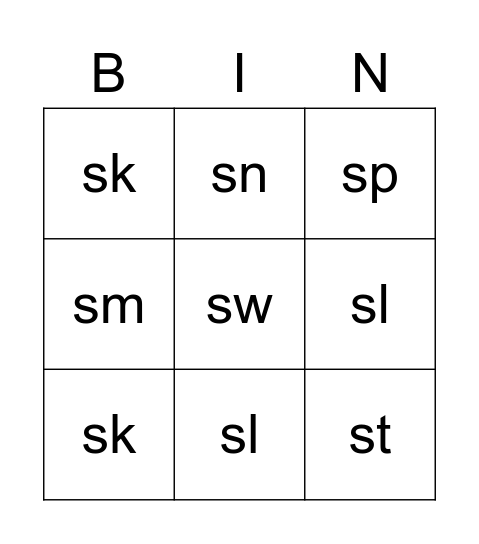 S-Blend Bingo Card