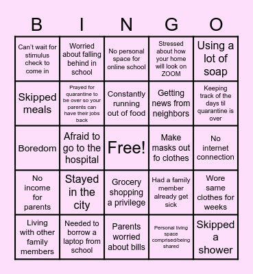 NYC  QUARANTINE Bingo Card