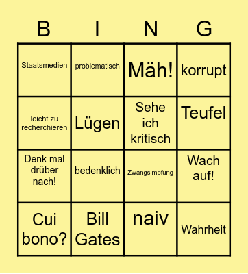 Covid-19 Conspirations DE Bingo Card