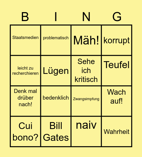Covid-19 Conspirations DE Bingo Card