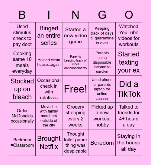 NYC  QUARANTINE Bingo Card