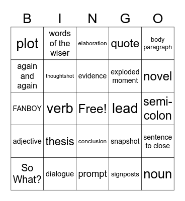 ELA Words Bingo Card