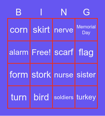 Bossy R Bingo Card